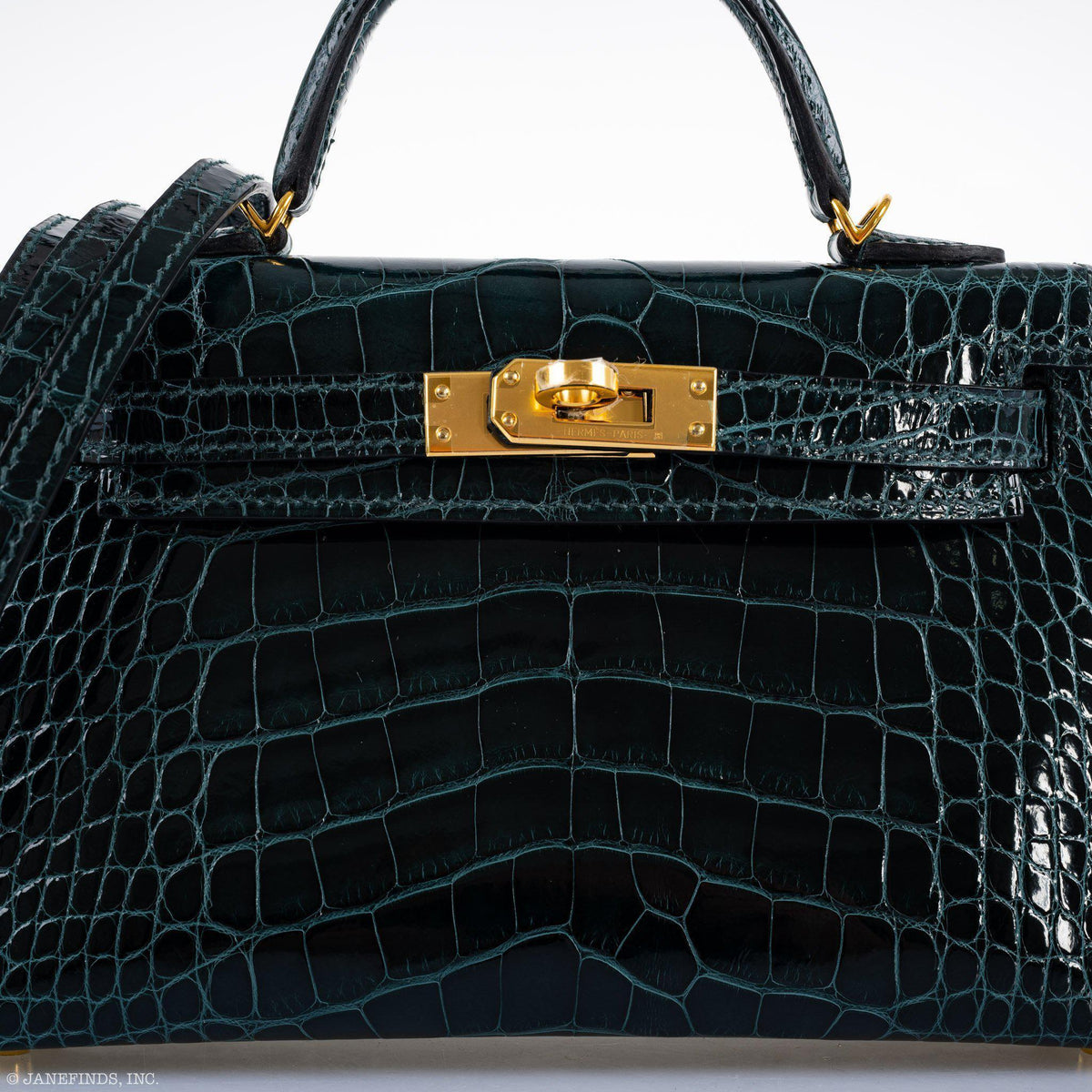 Hermes Kelly 20 Mini II Sellier Vert Cypress Alligator Gold Hardware