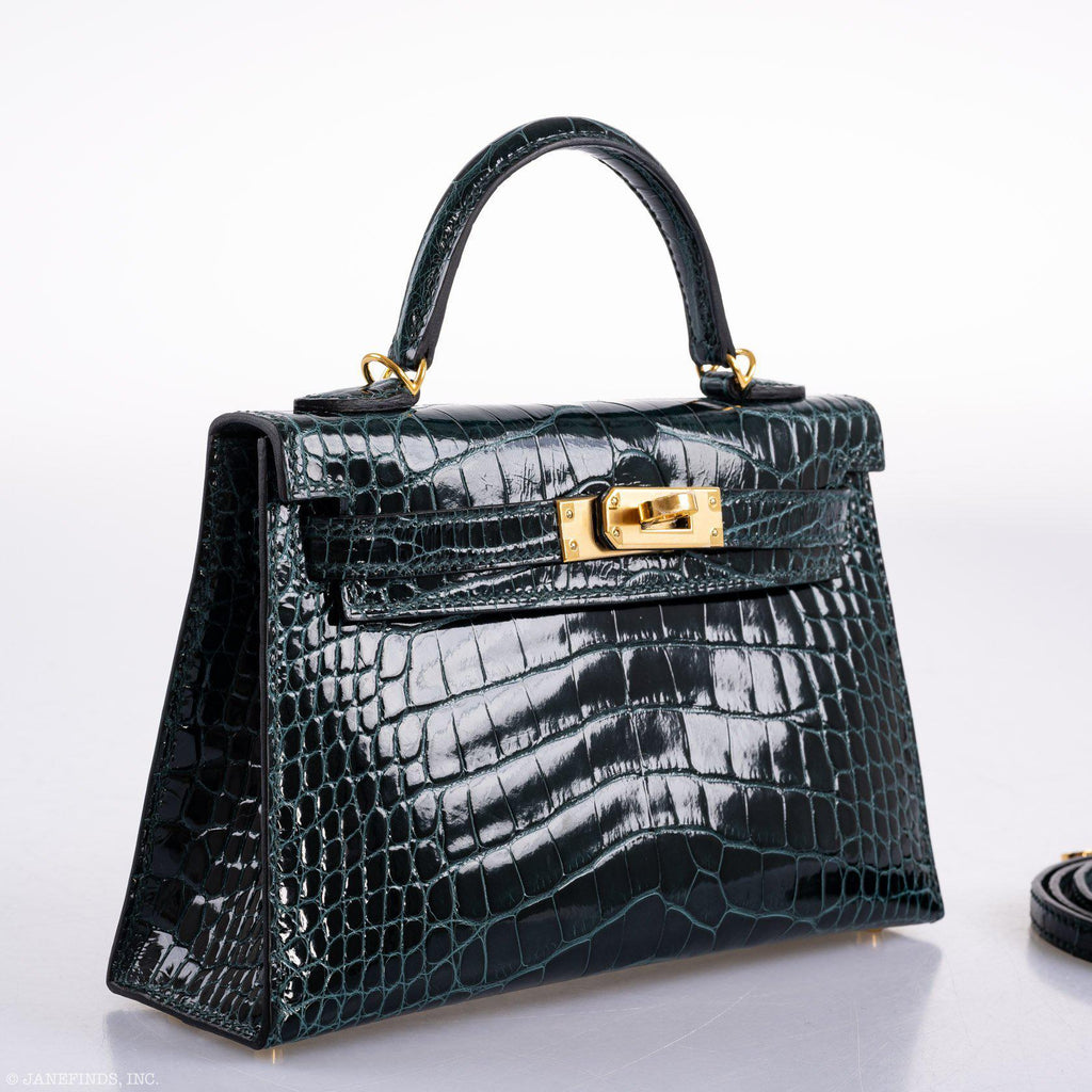 Hermes Kelly 20 Mini II Sellier Vert Cypress Alligator Gold Hardware