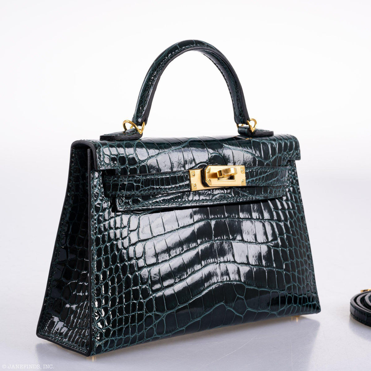 Hermes Kelly 20 Mini II Sellier Vert Cypress Alligator Gold Hardware