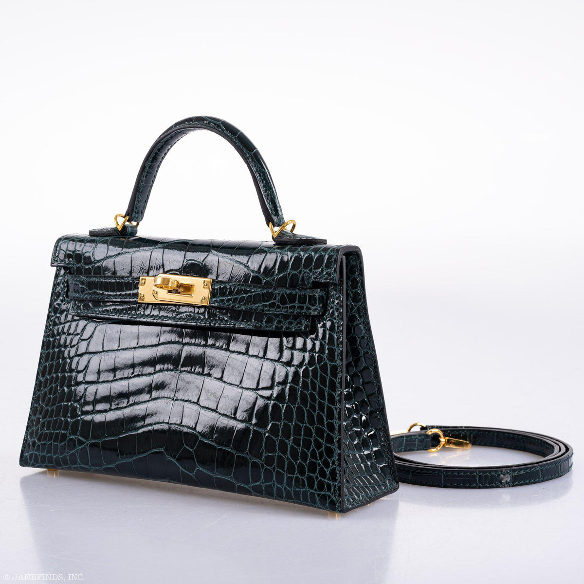 Hermes Kelly 20 Mini II Sellier Vert Cypress Alligator Gold Hardware