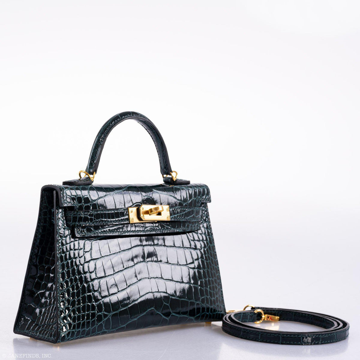 Hermes Kelly 20 Mini II Sellier Vert Cypress Alligator Gold Hardware