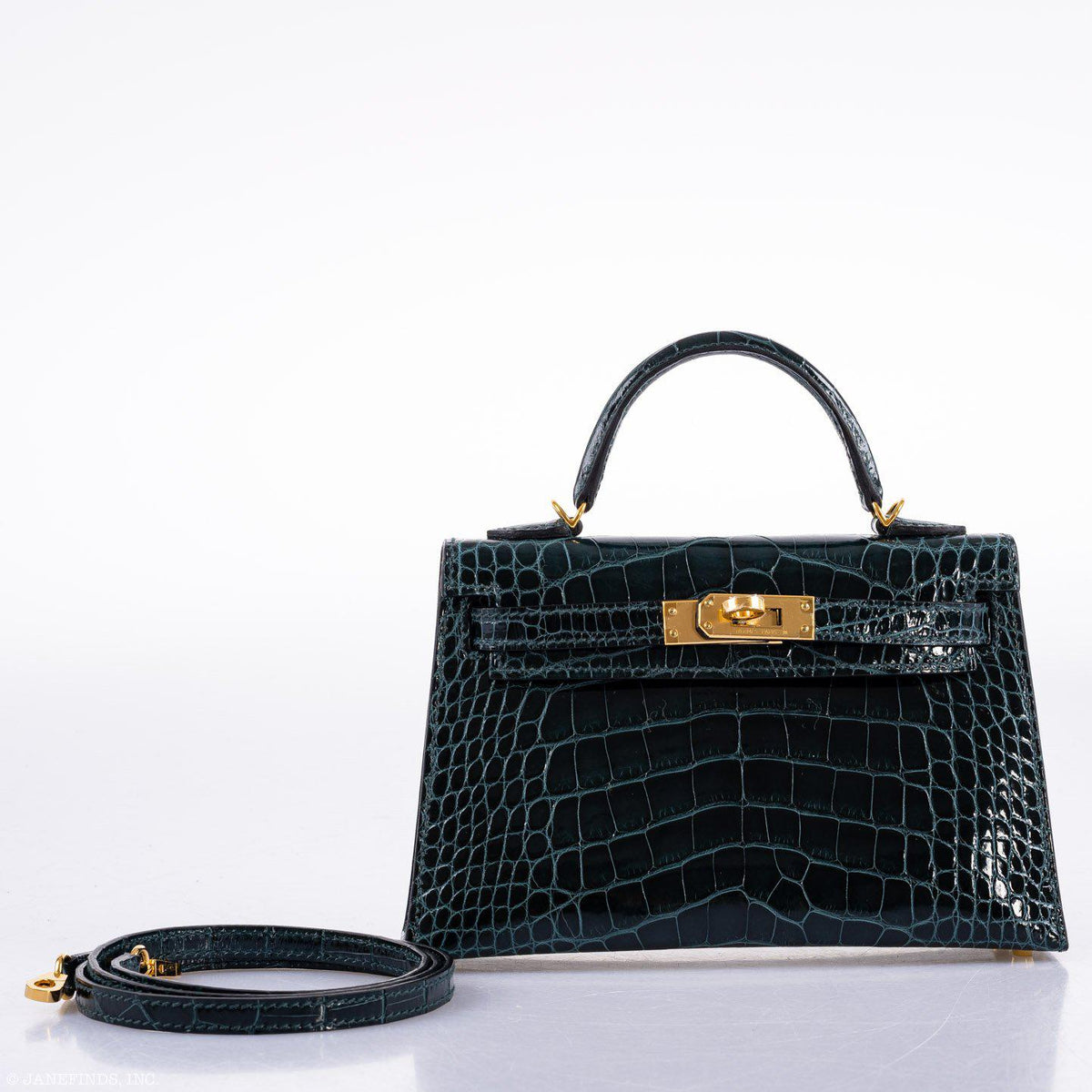 Hermes Kelly 20 Mini II Sellier Vert Cypress Alligator Gold Hardware