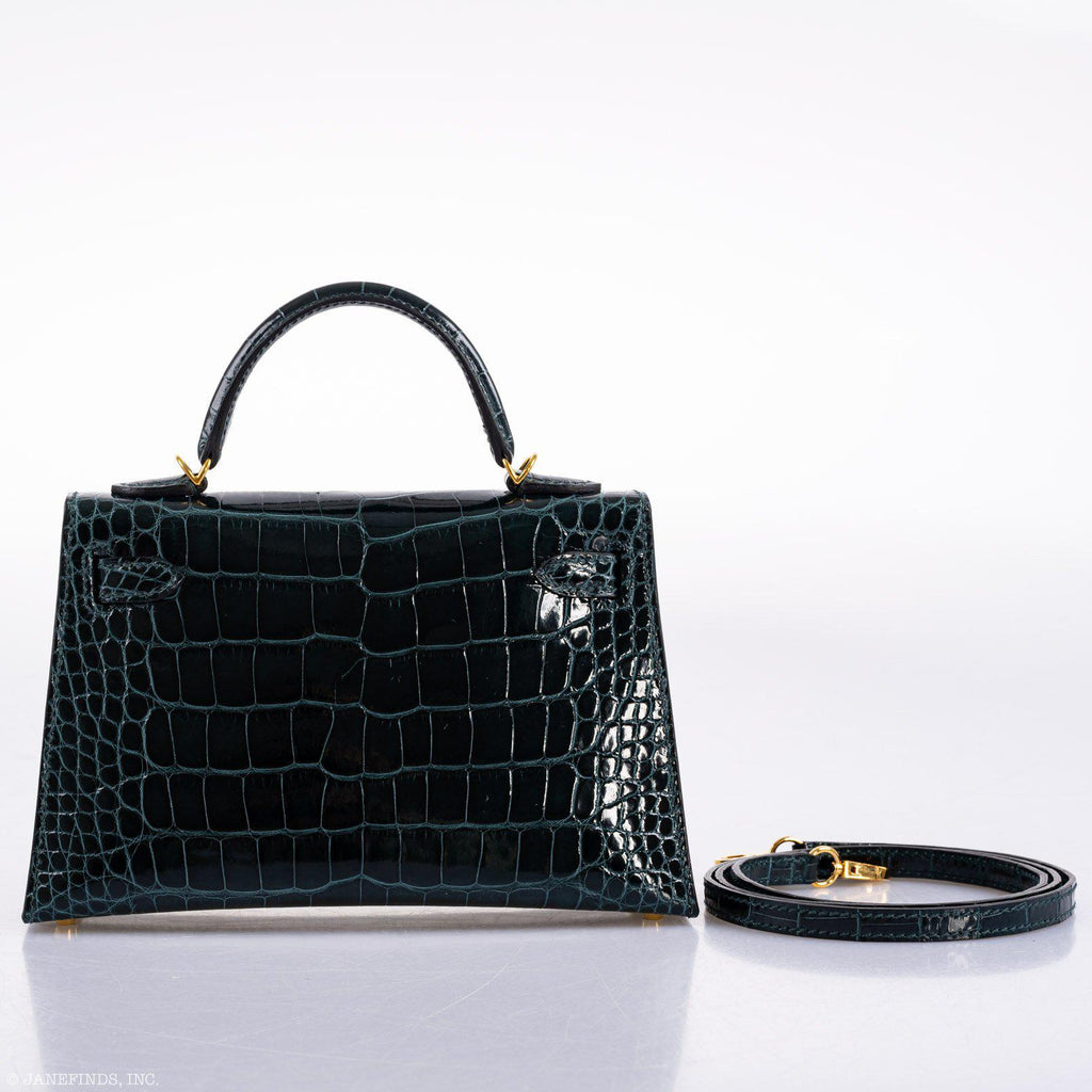 Hermes Kelly 20 Mini II Sellier Vert Cypress Alligator Gold Hardware