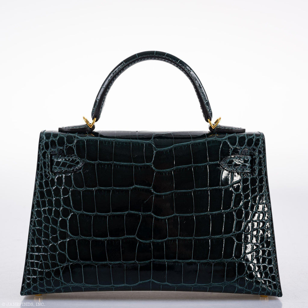 Hermes Kelly 20 Mini II Sellier Vert Cypress Alligator Gold Hardware