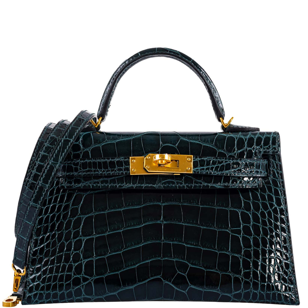 Hermes Kelly 20 Mini II Sellier Vert Cypress Alligator Gold Hardware