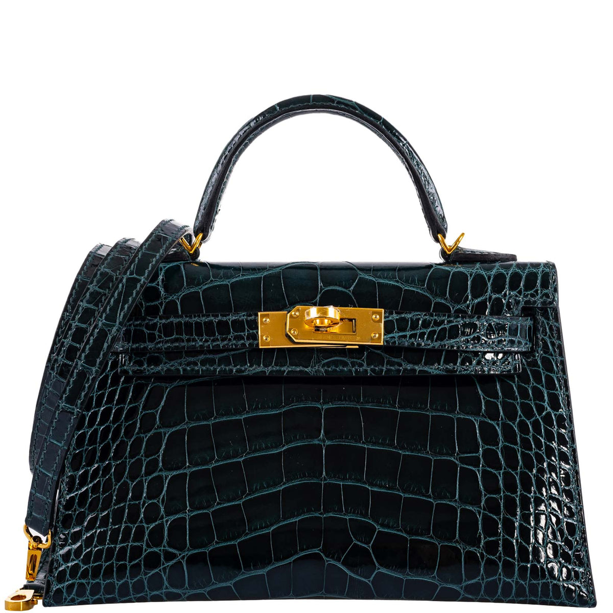 Hermes Kelly 20 Mini II Sellier Vert Cypress Alligator Gold Hardware