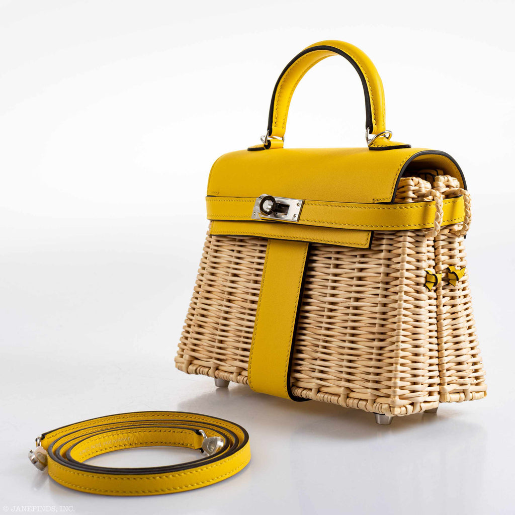 Hermes Kelly 20 Mini Picnic Jaune de Naples, Swift & Osier Wicker Palladium Hardware