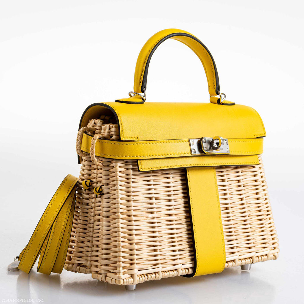 Hermes Kelly 20 Mini Picnic Jaune de Naples, Swift & Osier Wicker Palladium Hardware