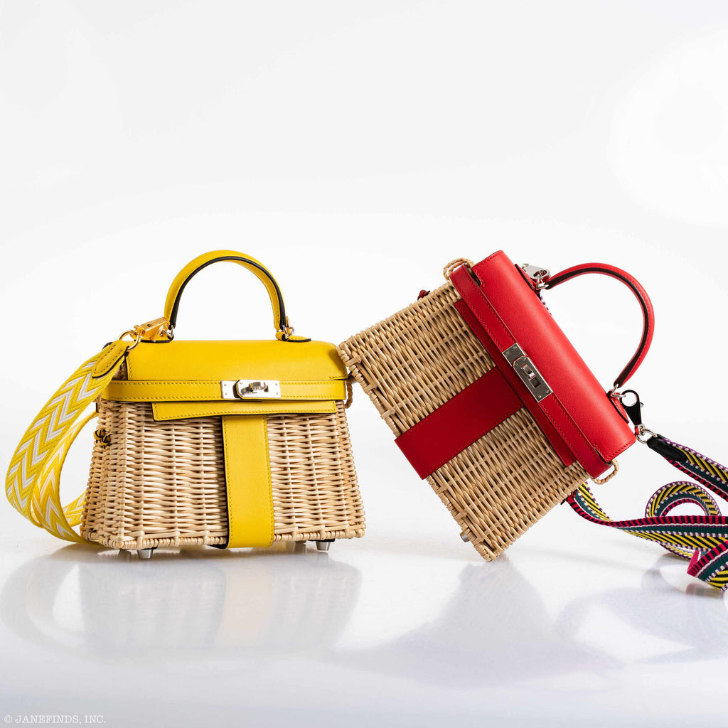 Hermes Kelly 20 Mini Picnic Jaune de Naples, Swift & Osier Wicker Palladium Hardware
