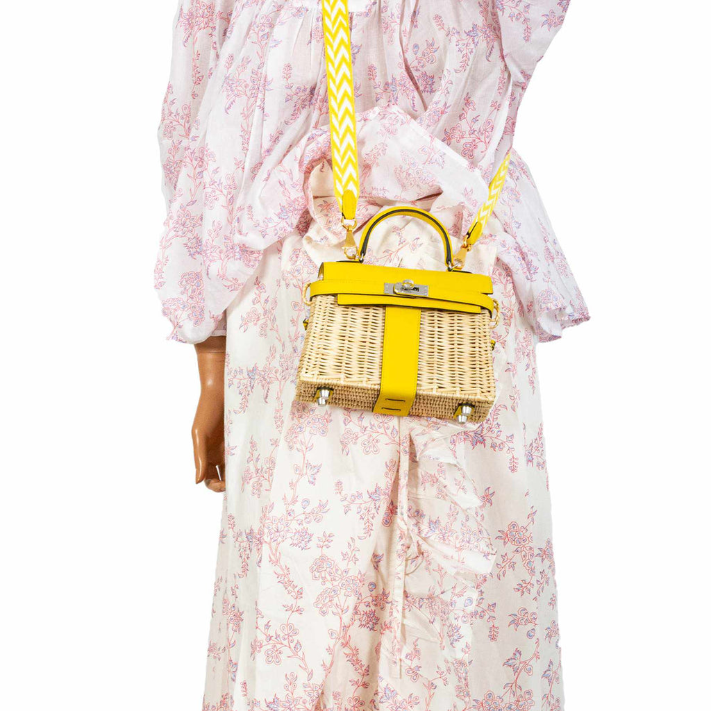 Hermes Kelly 20 Mini Picnic Jaune de Naples, Swift & Osier Wicker Palladium Hardware