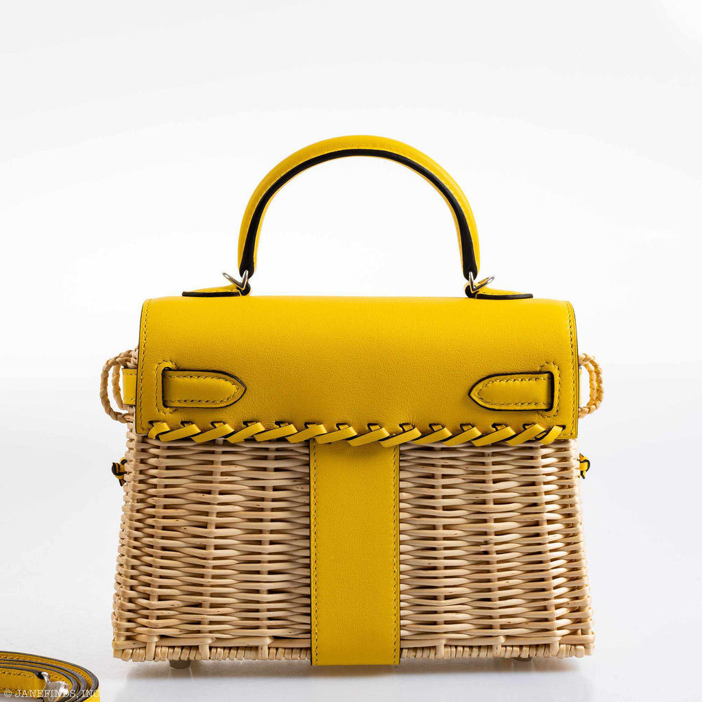Hermes Kelly 20 Mini Picnic Jaune de Naples, Swift & Osier Wicker Palladium Hardware