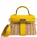 Hermes Kelly 20 Mini Picnic Jaune de Naples, Swift & Osier Wicker Palladium Hardware