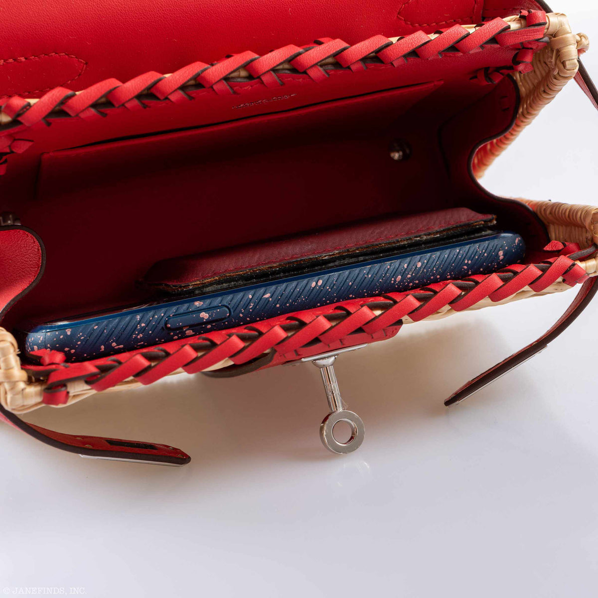 Hermes Kelly 20 Mini Picnic Rouge De Coeur, Swift & Osier Wicker Palladium Hardware
