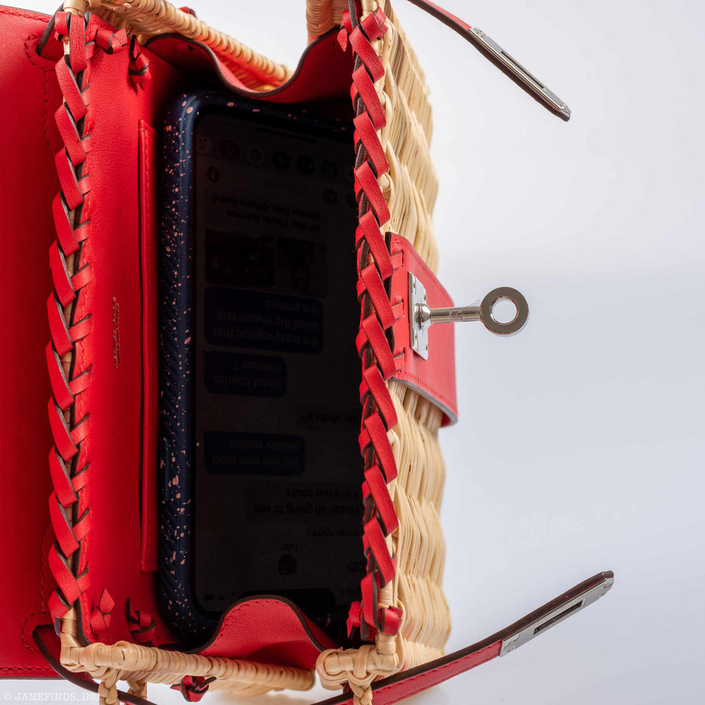 Hermes Kelly 20 Mini Picnic Rouge De Coeur, Swift & Osier Wicker Palladium Hardware