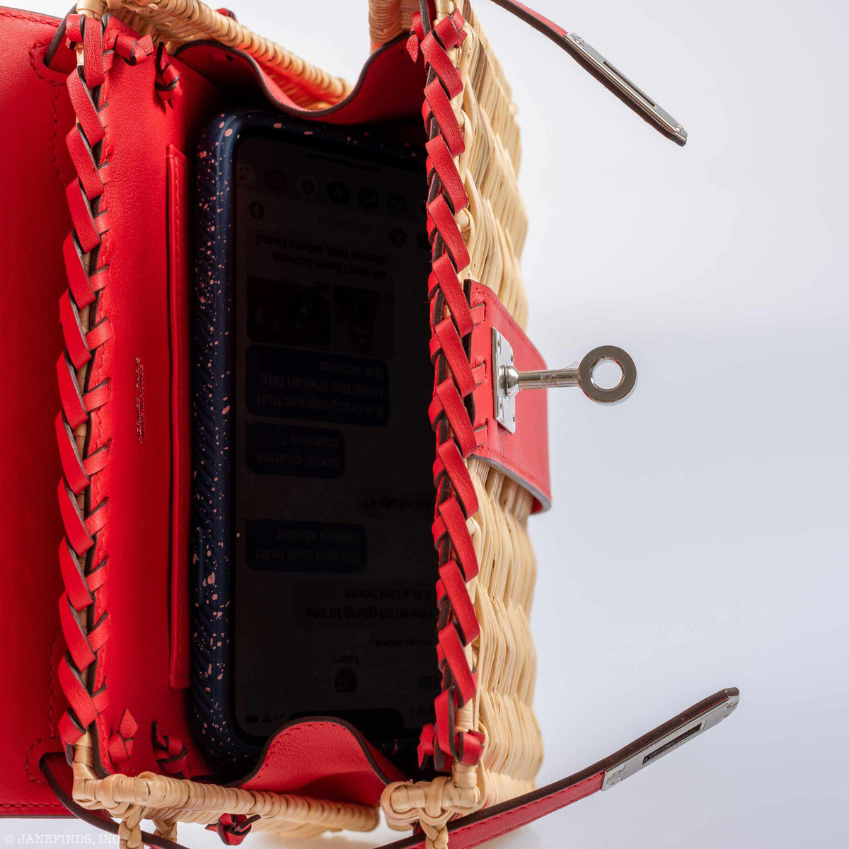 Hermes Kelly 20 Mini Picnic Rouge De Coeur, Swift & Osier Wicker Palladium Hardware