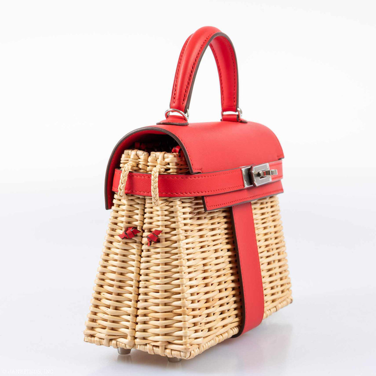 Hermes Kelly 20 Mini Picnic Rouge De Coeur, Swift & Osier Wicker Palladium Hardware
