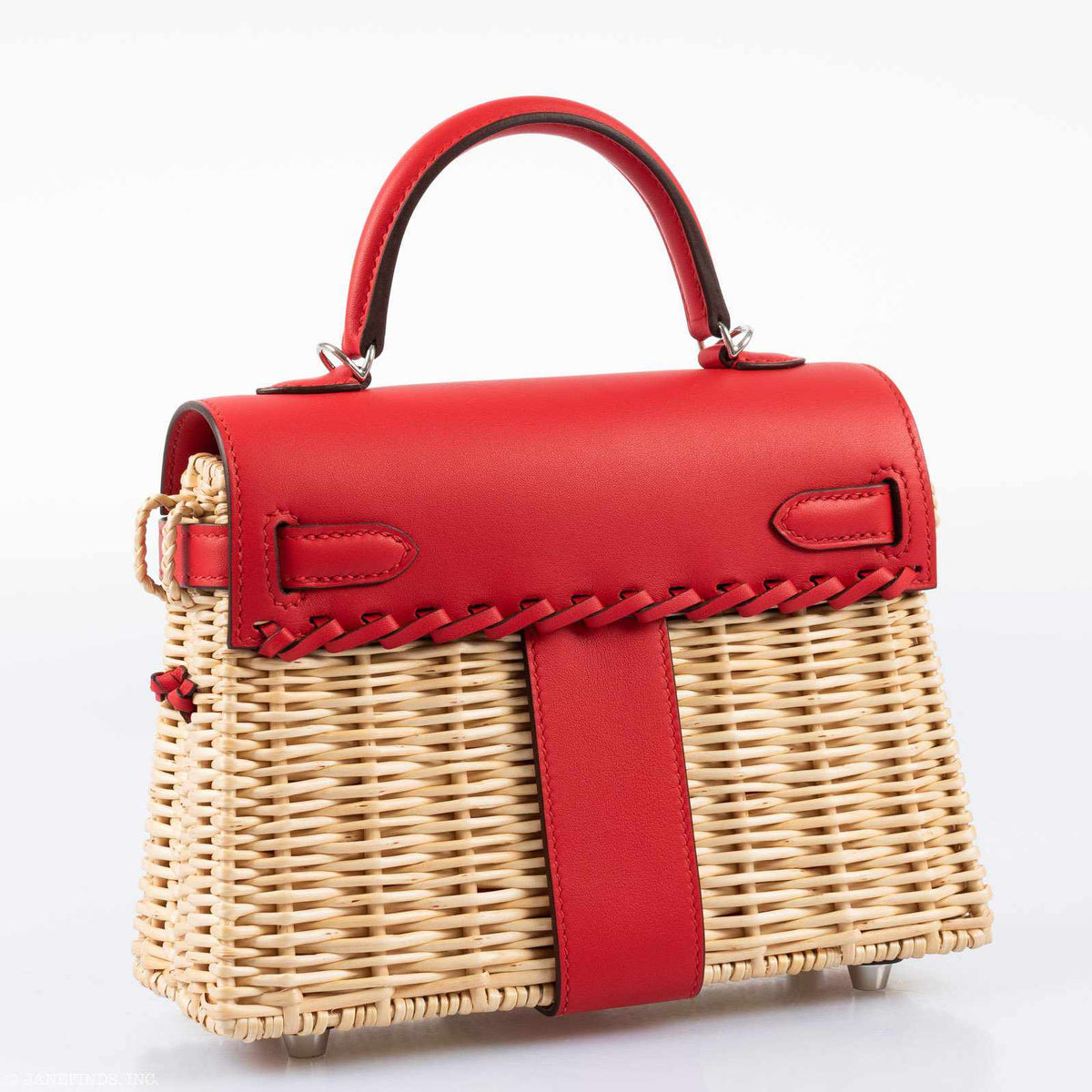 Hermes Kelly 20 Mini Picnic Rouge De Coeur, Swift & Osier Wicker Palladium Hardware