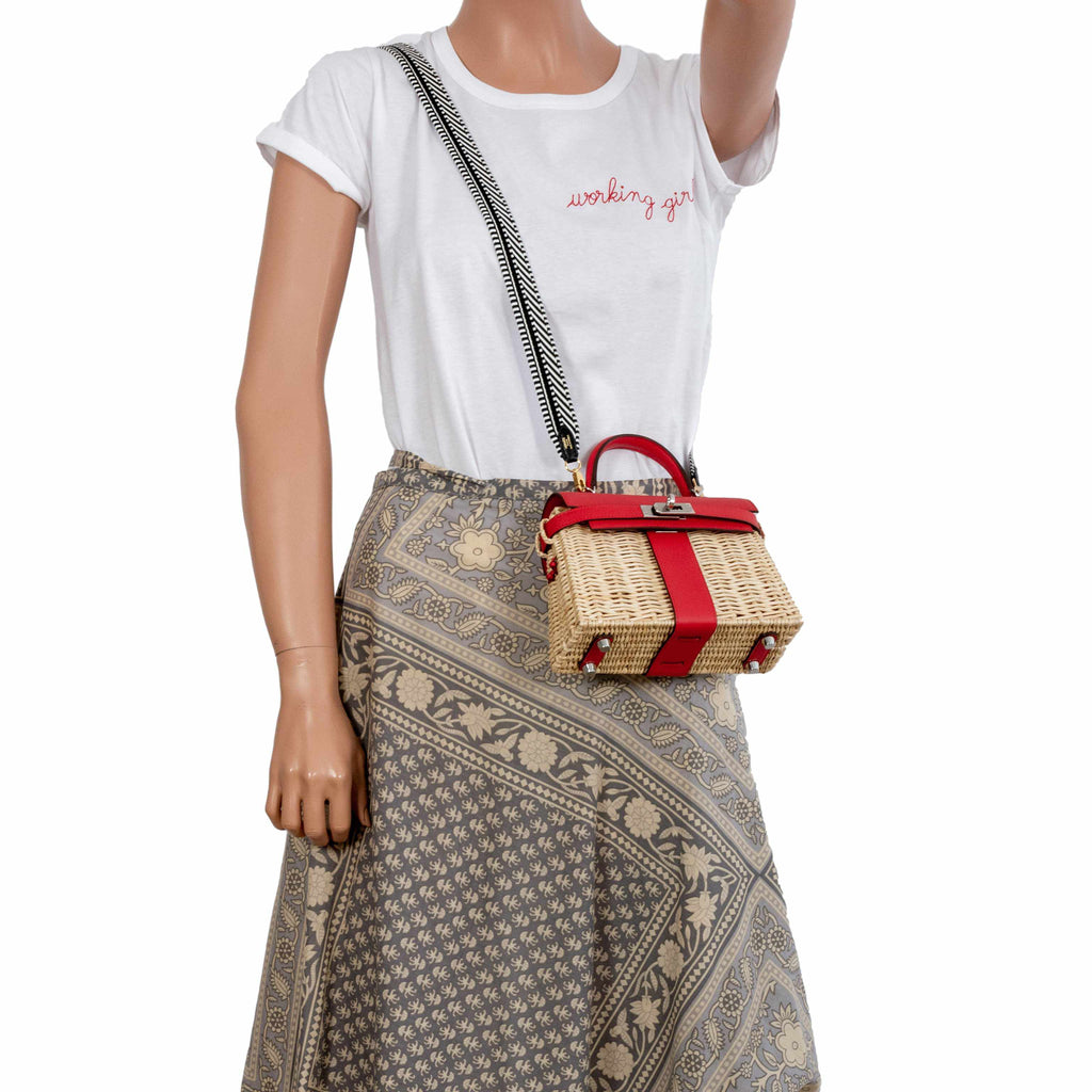 Hermes Kelly 20 Mini Picnic Rouge De Coeur, Swift & Osier Wicker Palladium Hardware