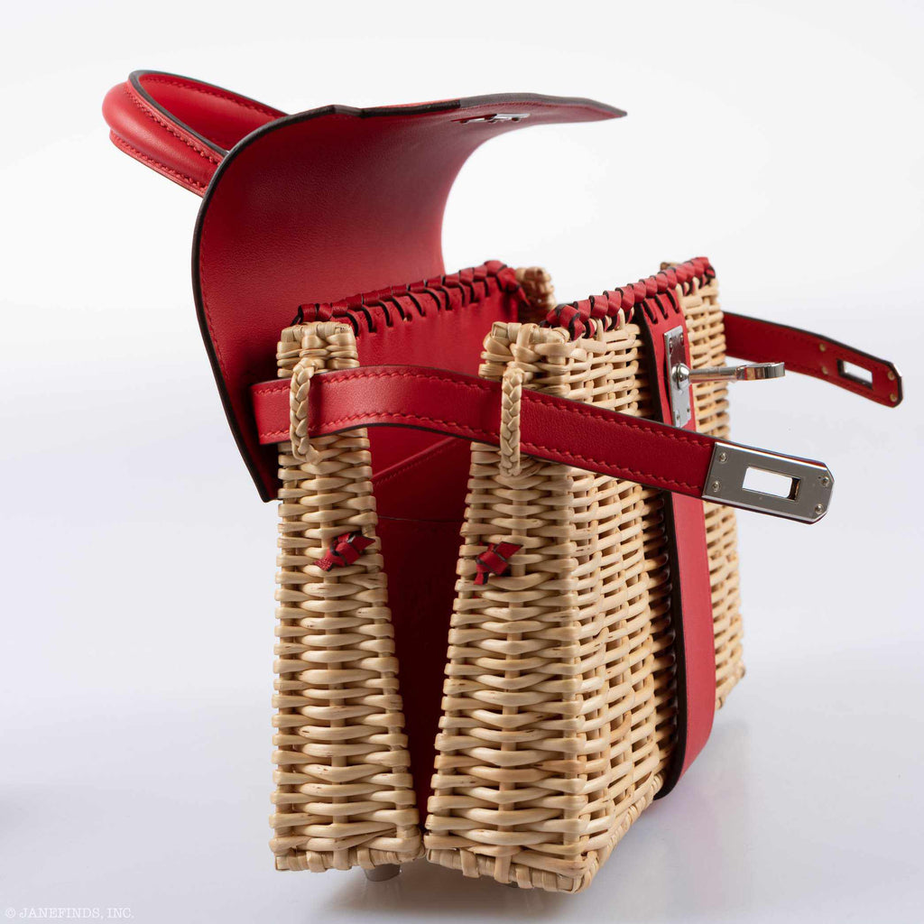 Hermes Kelly 20 Mini Picnic Rouge De Coeur, Swift & Osier Wicker Palladium Hardware