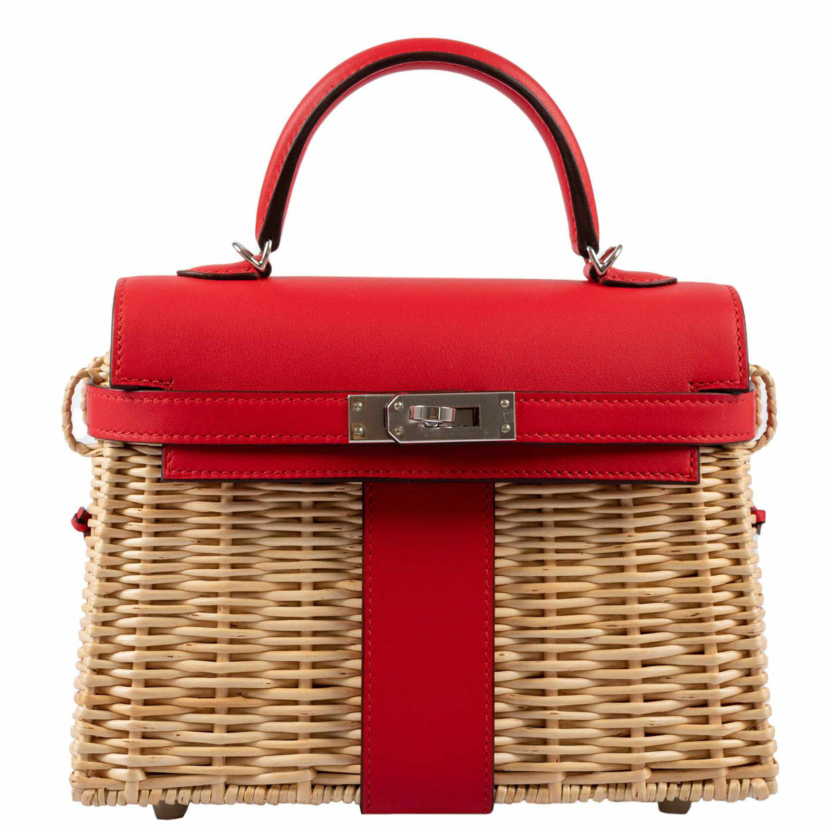 Hermes Kelly 20 Mini Picnic Rouge De Coeur, Swift & Osier Wicker Palladium Hardware
