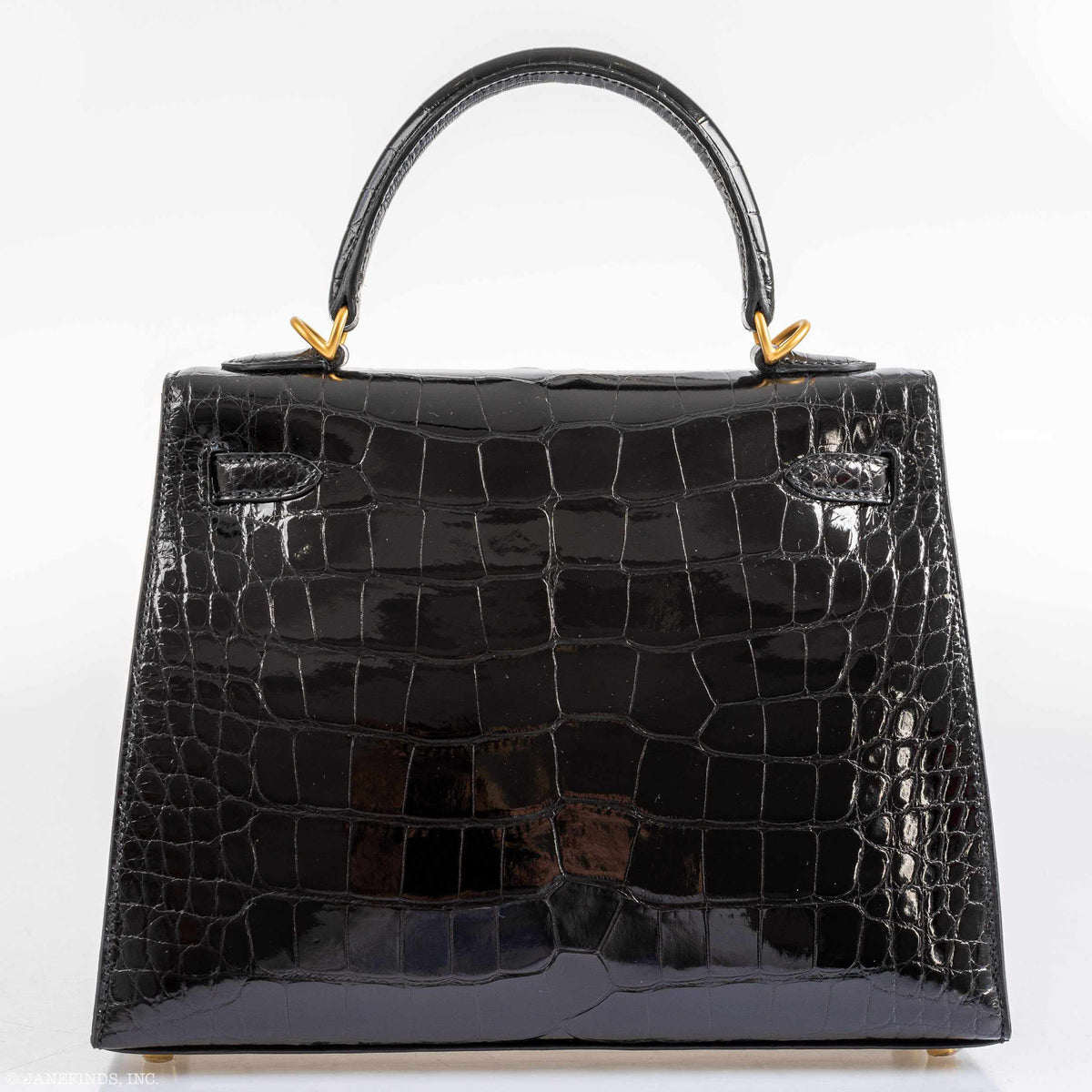 Hermes Kelly 25 HSS Sellier Black Shiny Alligator Brushed Gold Hardware