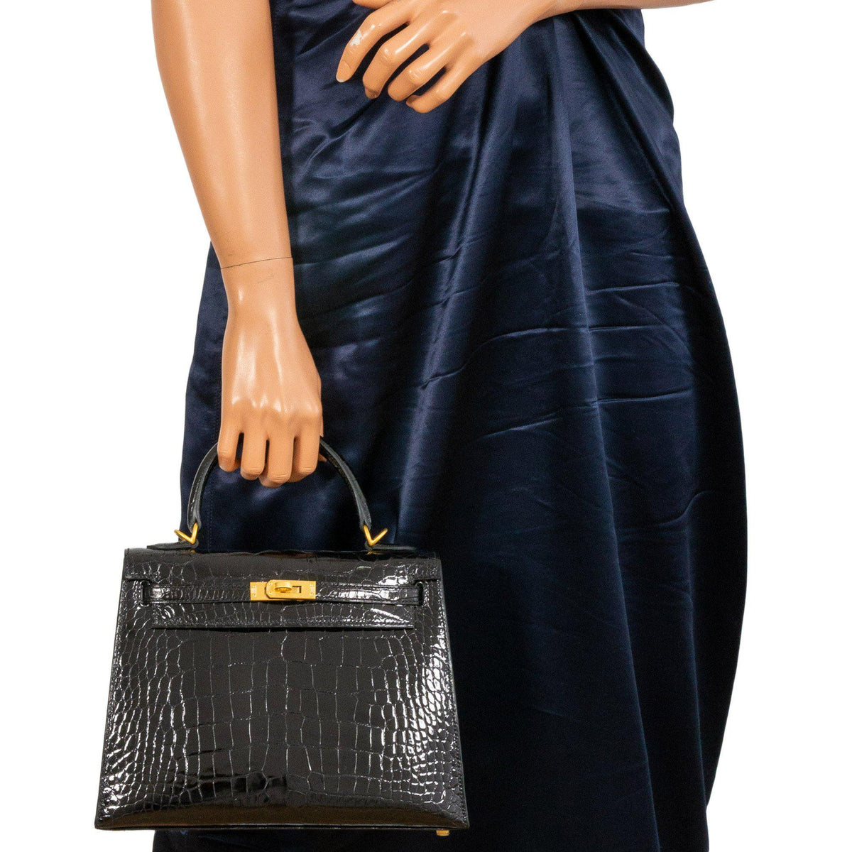 Hermes Kelly 25 HSS Sellier Black Shiny Alligator Brushed Gold Hardware