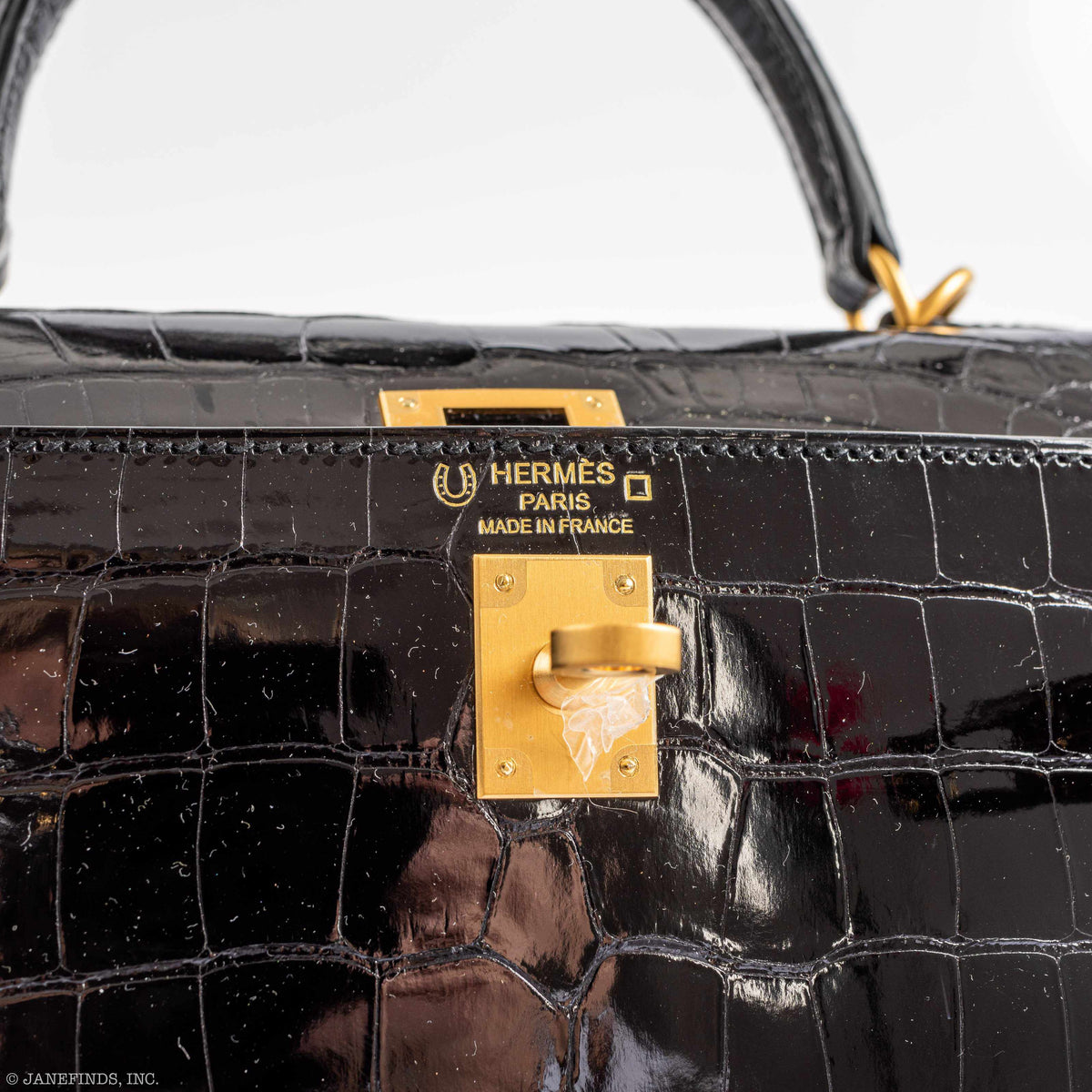 Hermes Kelly 25 HSS Sellier Black Shiny Alligator Brushed Gold Hardware