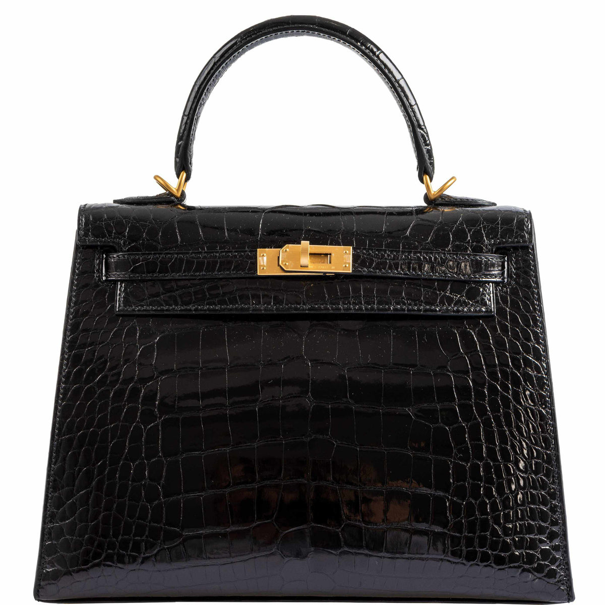 Hermes Kelly 25 HSS Sellier Black Shiny Alligator Brushed Gold Hardware