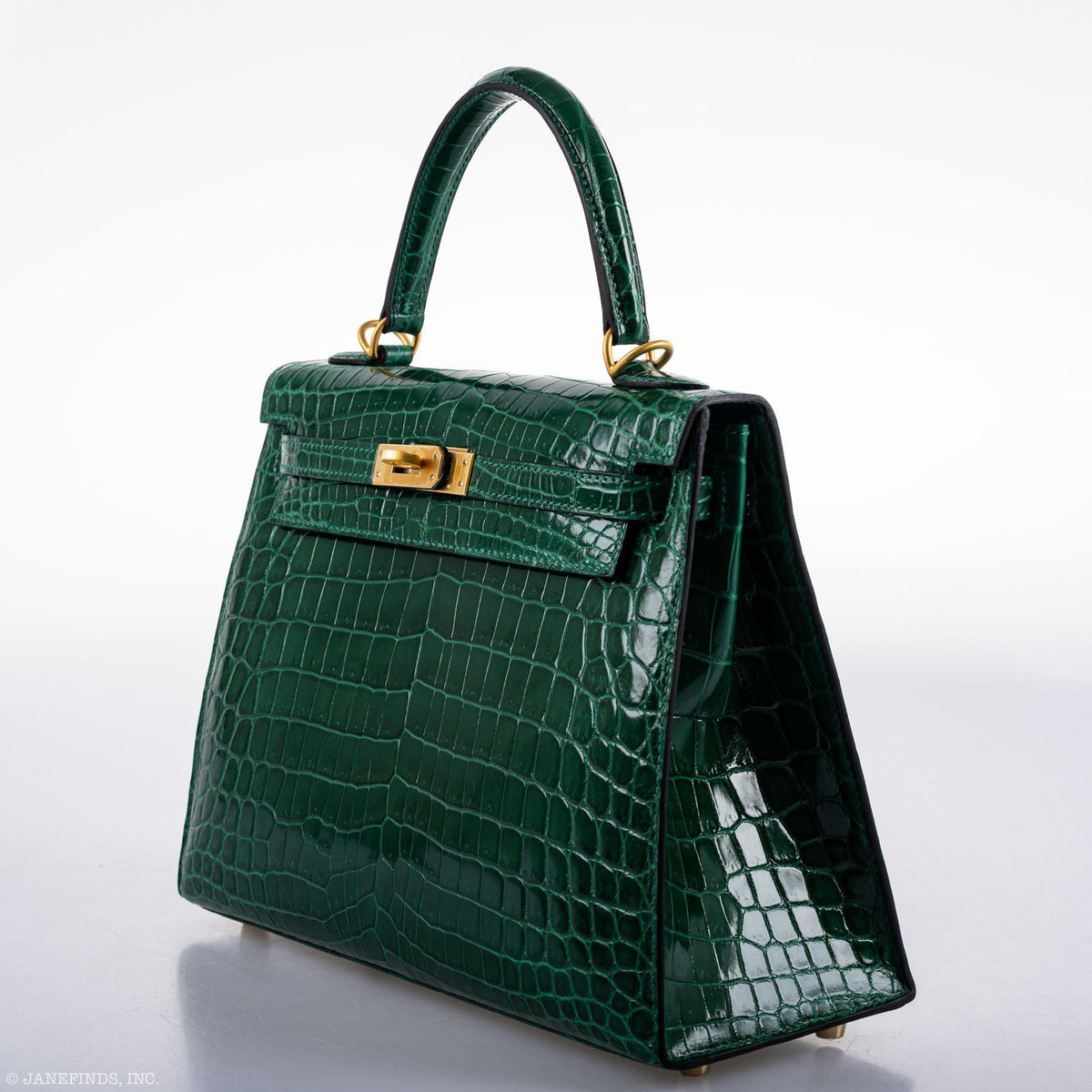 Hermes Kelly 25 HSS Sellier Emerald Nilo Crocodile & Cassis Brushed Gold Hardware