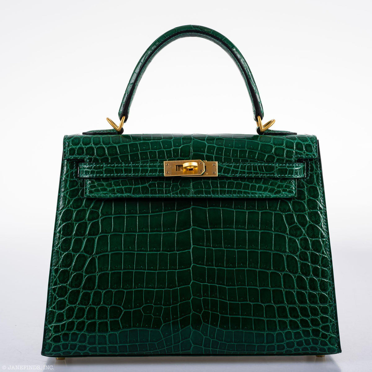 Hermes Kelly 25 HSS Sellier Emerald Nilo Crocodile & Cassis Brushed Gold Hardware