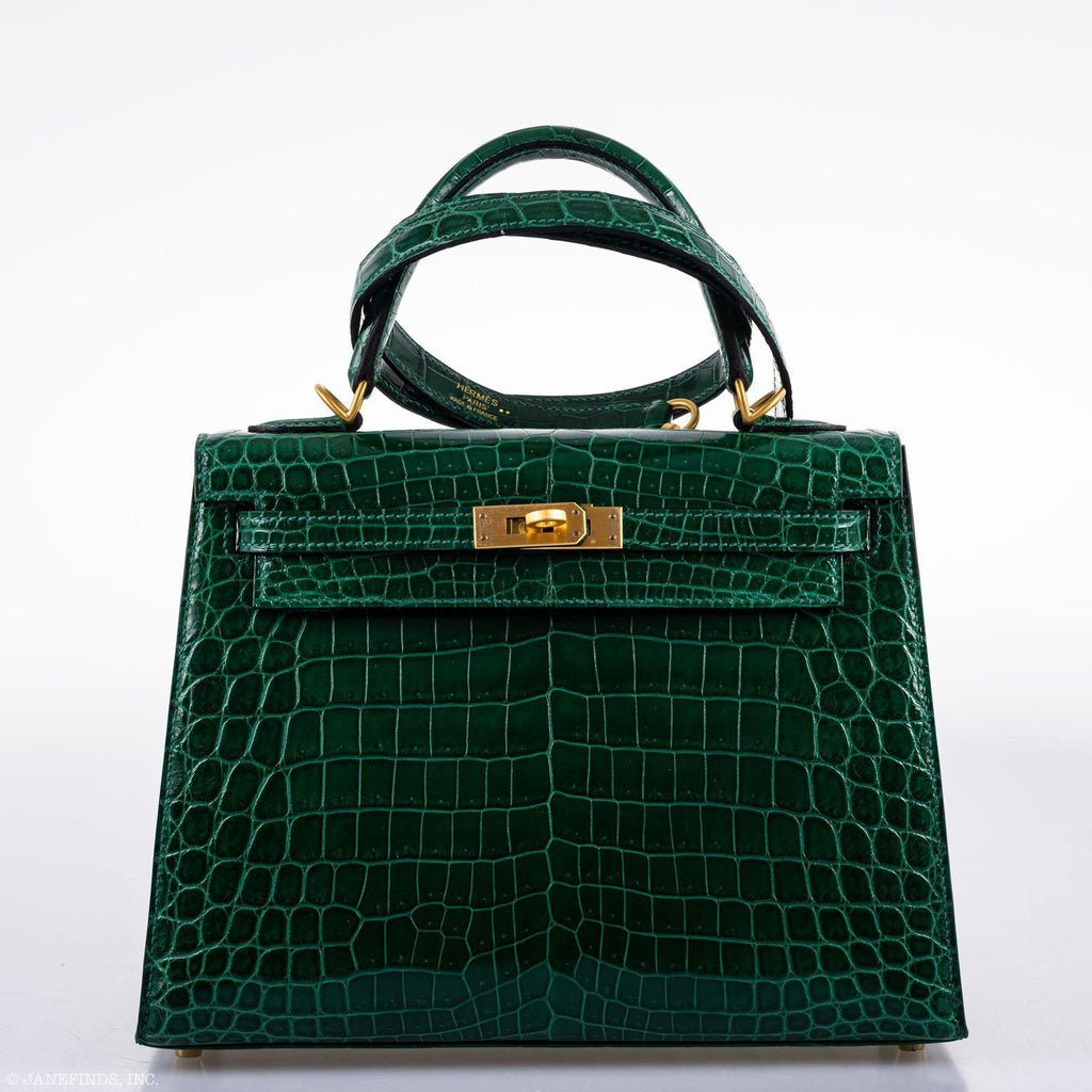 Hermes Kelly 25 HSS Sellier Emerald Nilo Crocodile & Cassis Brushed Gold Hardware