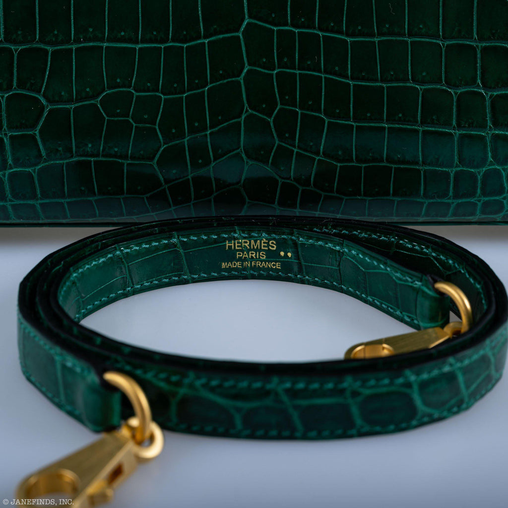 Hermes Kelly 25 HSS Sellier Emerald Nilo Crocodile & Cassis Brushed Gold Hardware