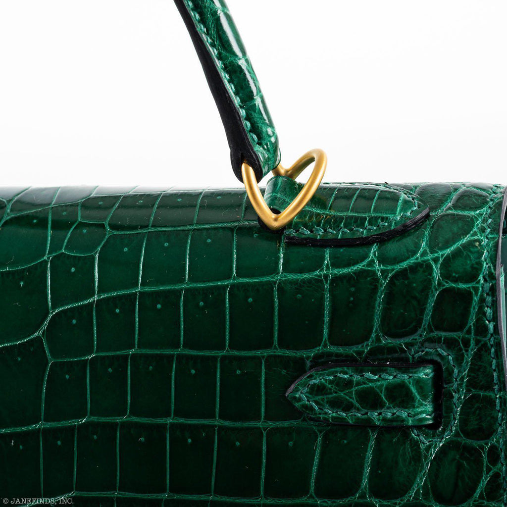 Hermes Kelly 25 HSS Sellier Emerald Nilo Crocodile & Cassis Brushed Gold Hardware