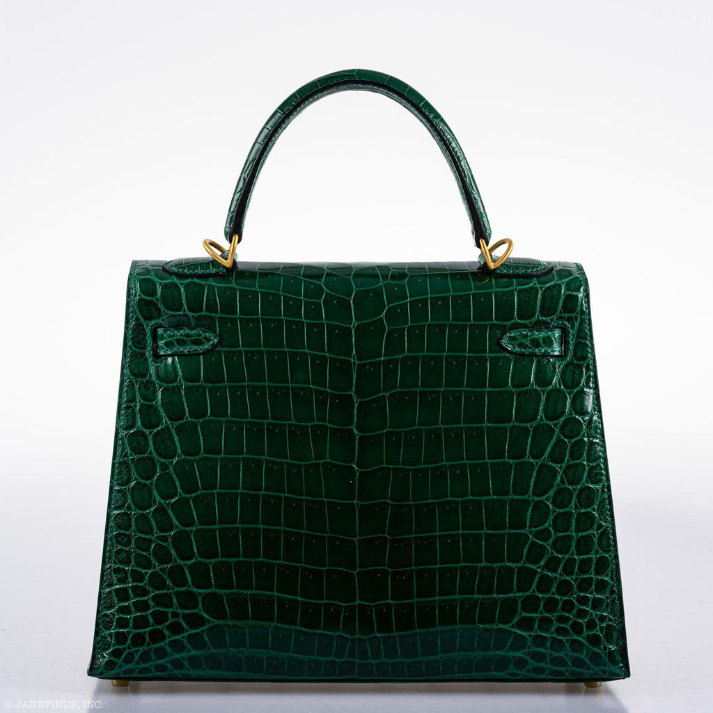 Hermes Kelly 25 HSS Sellier Emerald Nilo Crocodile & Cassis Brushed Gold Hardware