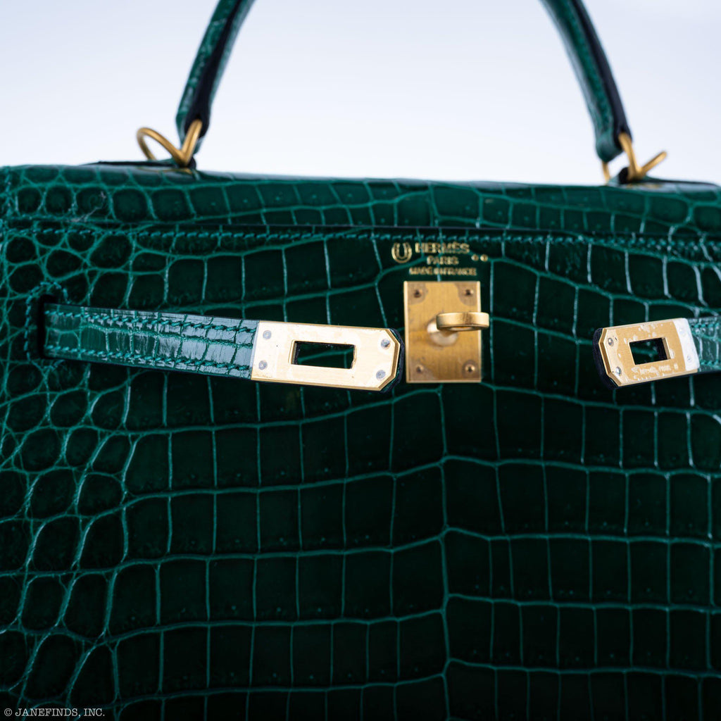 Hermes Kelly 25 HSS Sellier Emerald Nilo Crocodile & Cassis Brushed Gold Hardware
