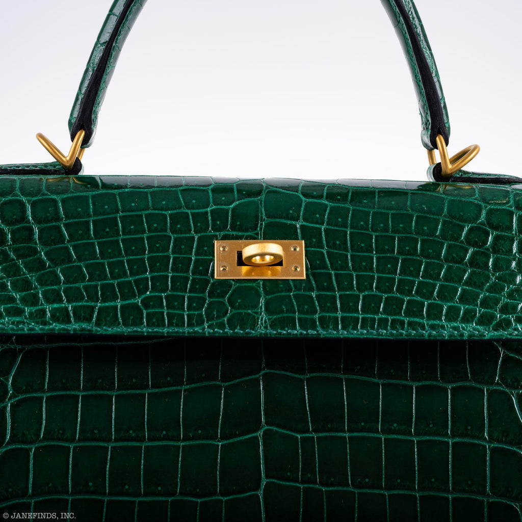 Hermes Kelly 25 HSS Sellier Emerald Nilo Crocodile & Cassis Brushed Gold Hardware