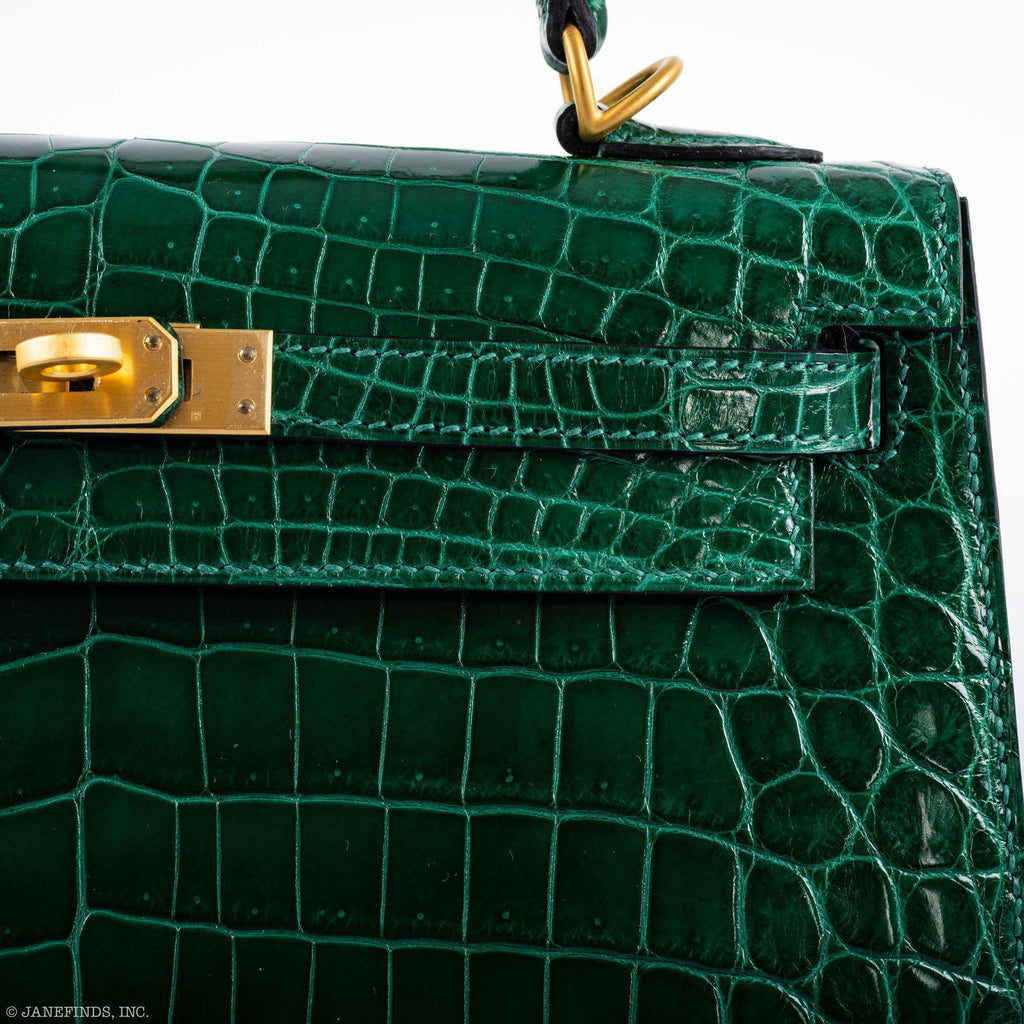 Hermes Kelly 25 HSS Sellier Emerald Nilo Crocodile & Cassis Brushed Gold Hardware