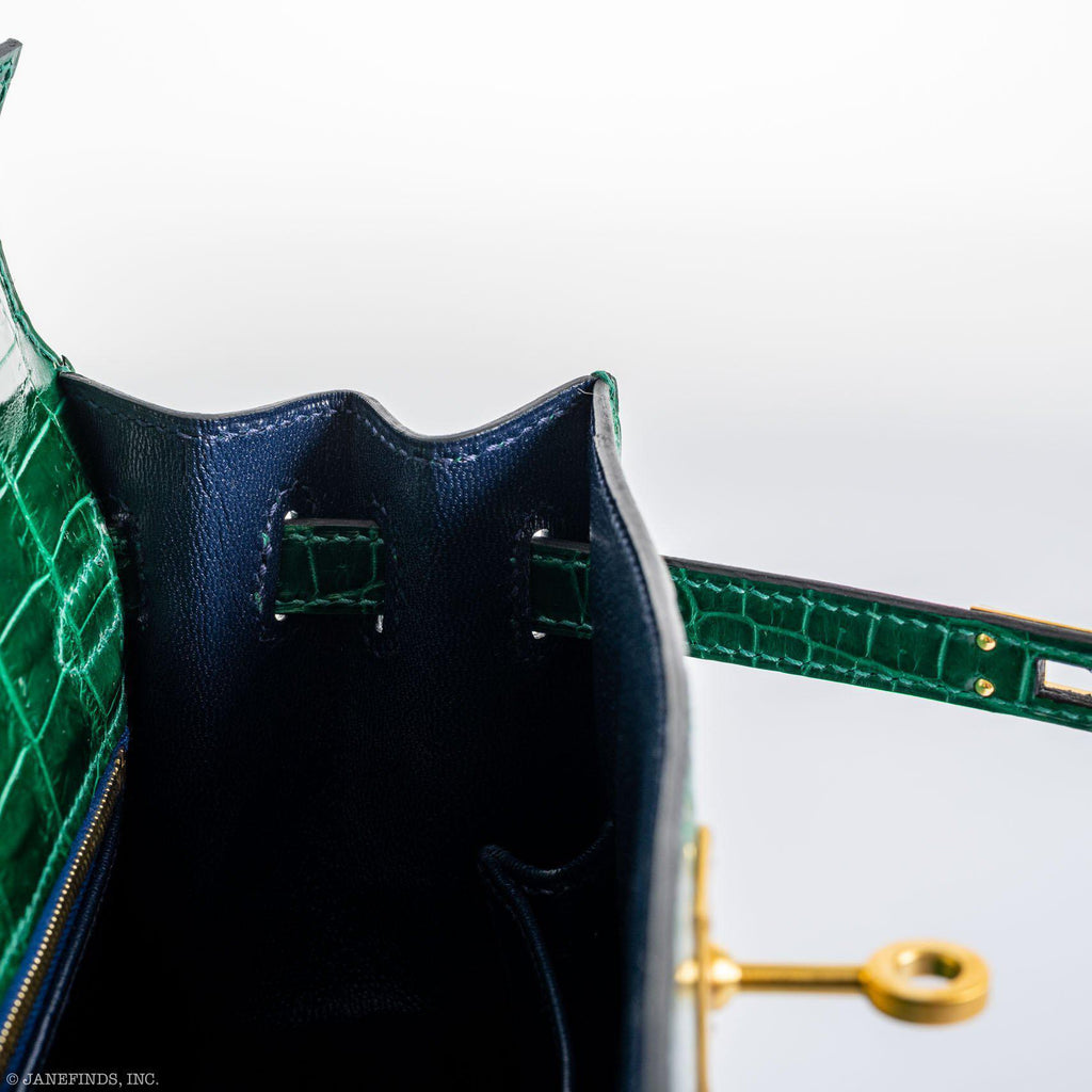 Hermes Kelly 25 HSS Sellier Emerald Nilo Crocodile & Cassis Brushed Gold Hardware