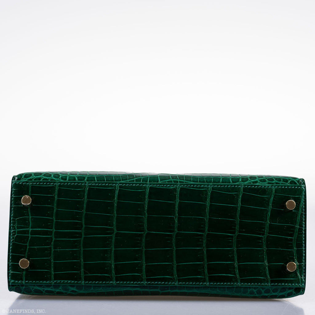 Hermes Kelly 25 HSS Sellier Emerald Nilo Crocodile & Cassis Brushed Gold Hardware