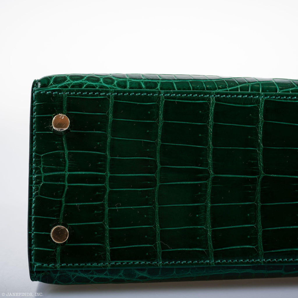 Hermes Kelly 25 HSS Sellier Emerald Nilo Crocodile & Cassis Brushed Gold Hardware