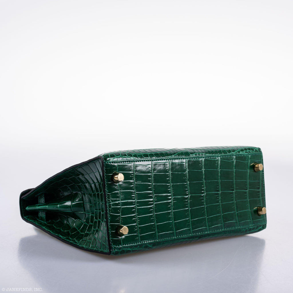 Hermes Kelly 25 HSS Sellier Emerald Nilo Crocodile & Cassis Brushed Gold Hardware