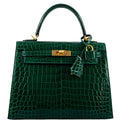 Hermes Kelly 25 HSS Sellier Emerald Nilo Crocodile & Cassis Brushed Gold Hardware