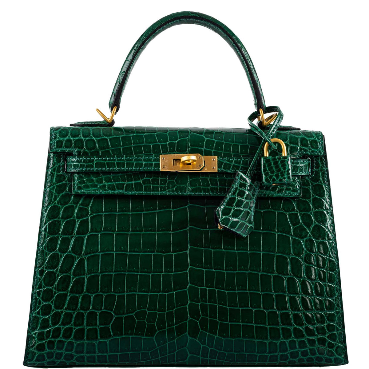 Hermes Kelly 25 HSS Sellier Emerald Nilo Crocodile & Cassis Brushed Gold Hardware
