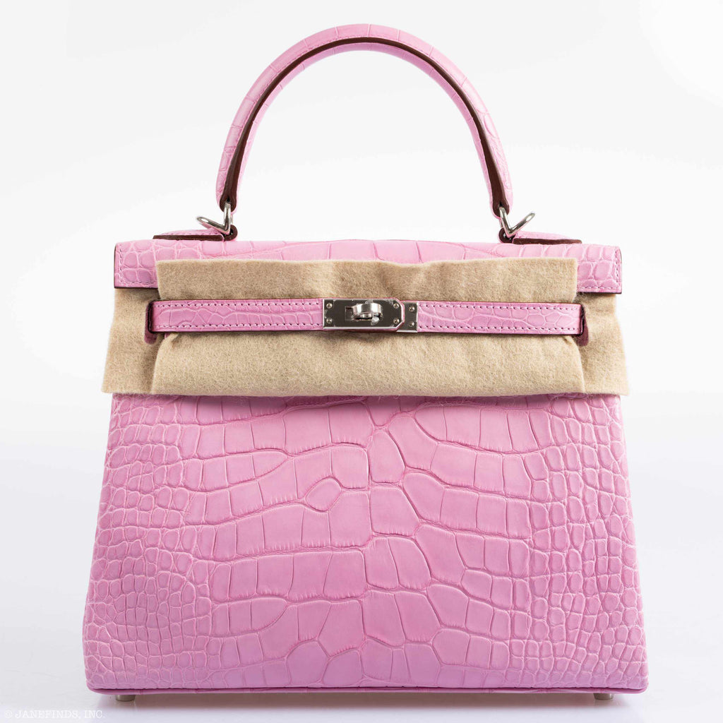 Hermes Kelly 25 Retourne 5P Bubblegum Pink Matte Alligator Palladium Hardware