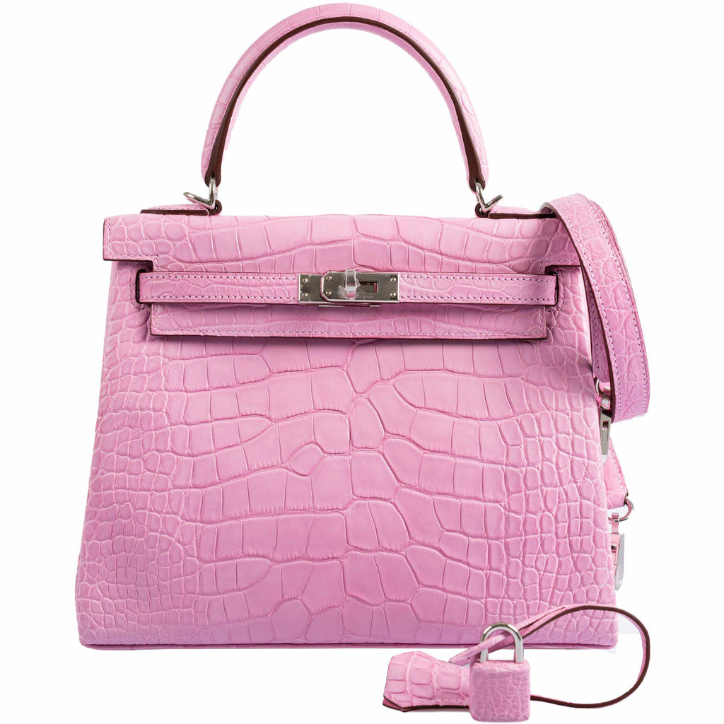 Hermes Kelly 25 Retourne 5P Bubblegum Pink Matte Alligator Palladium Hardware