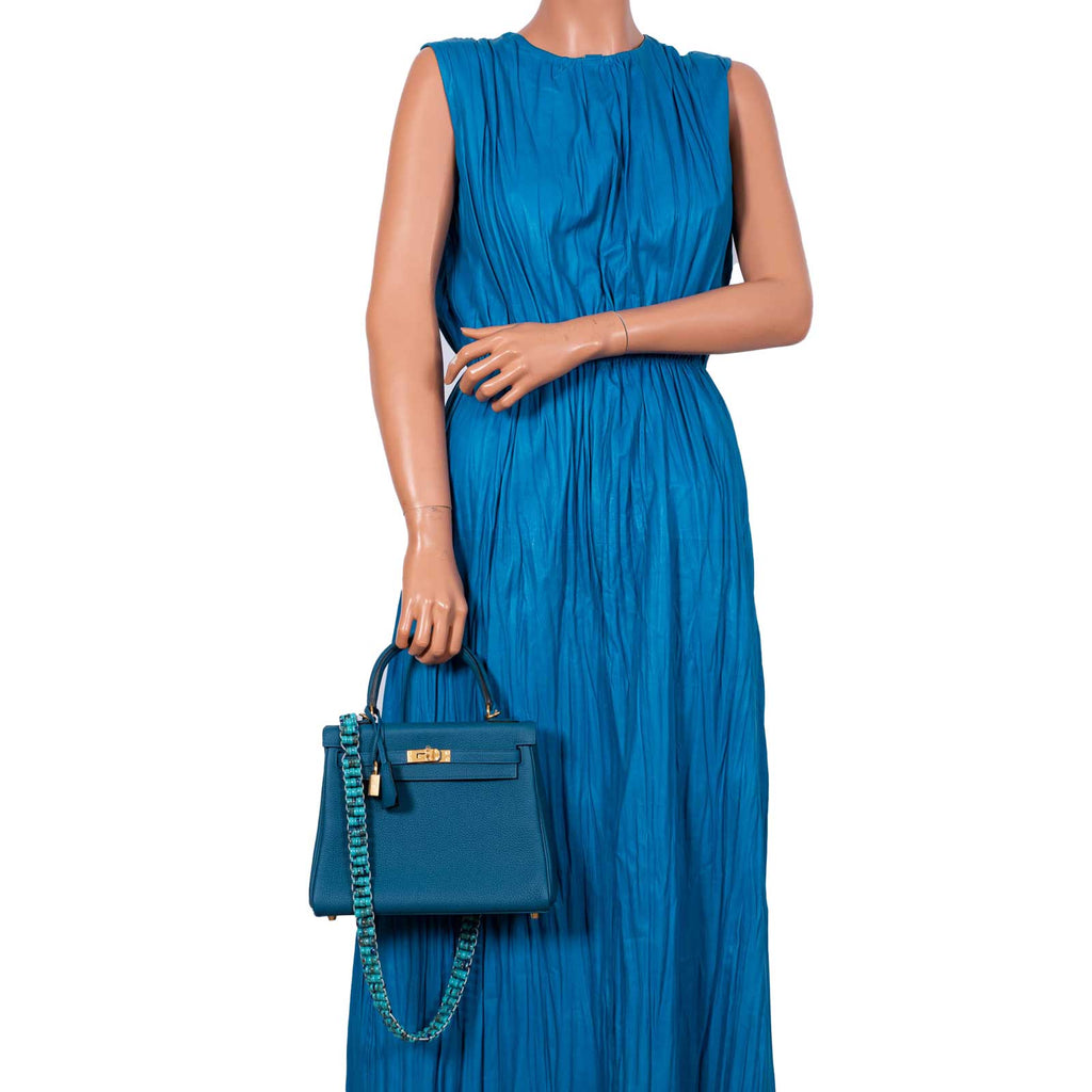 Hermes Kelly 25 Retourne Blue Colvert Togo Gold Hardware
