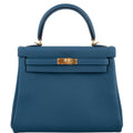 Hermes Kelly 25 Retourne Blue Colvert Togo Gold Hardware