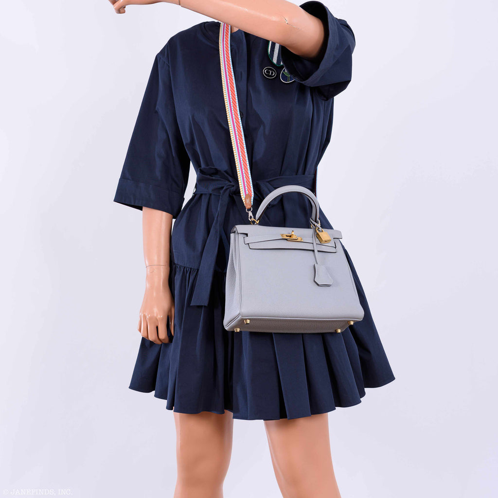 Hermes Kelly 25 Retourne Blue Glacier Togo Gold Hardware