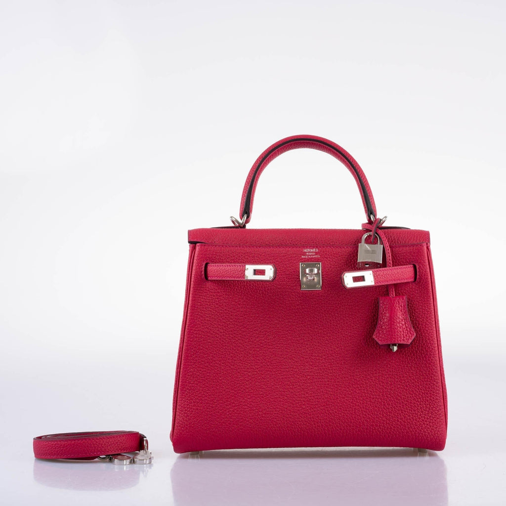 Hermes Kelly 25 Retourne Framboise Togo Palladium Hardware