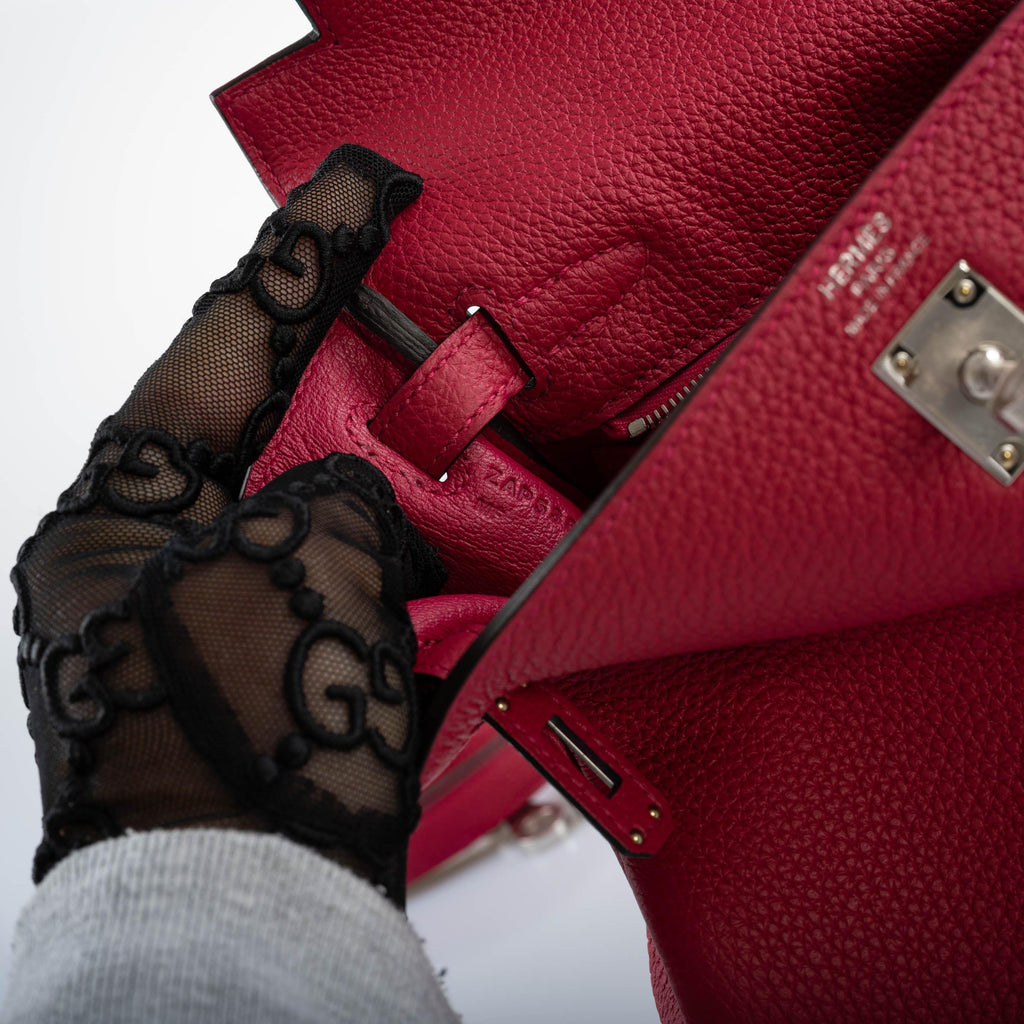 Hermes Kelly 25 Retourne Framboise Togo Palladium Hardware